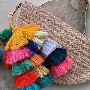 Jute Clutch with Oversized Tassels